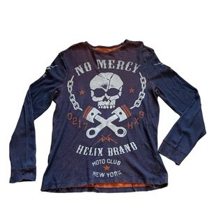 Helix cyber scull moto club thermal waffle knit shirt y2k grunge sz L